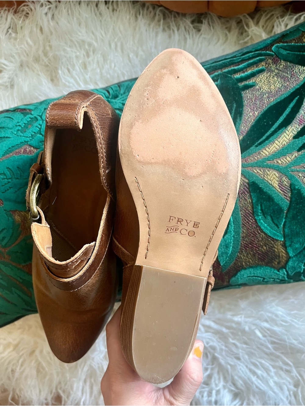 Brown Leather Frye & Co. Rubie Moto ankle booties featuring a side buckle size 7 - Picture 8 of 10